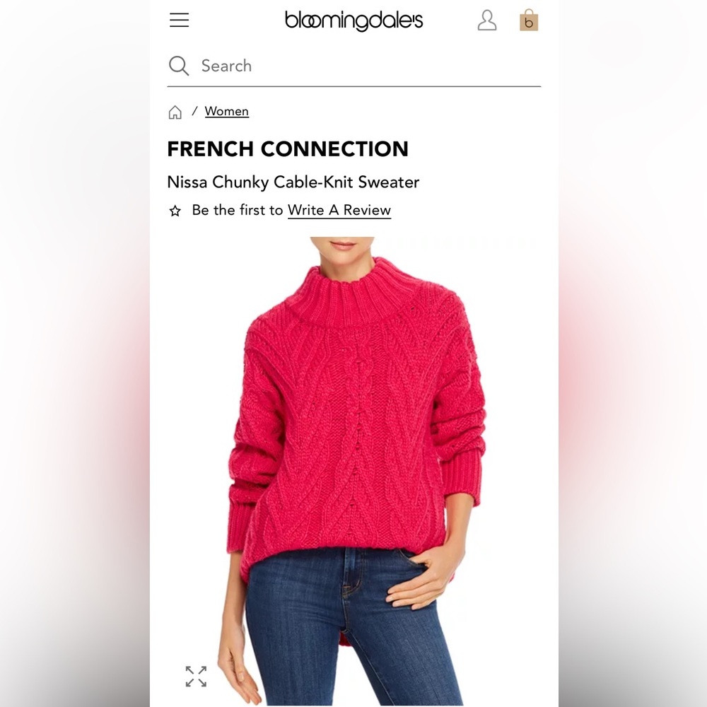 NWT FRENCH CONNECTION Nissa Chunky Cable-Knit Sweater Wool Blend.